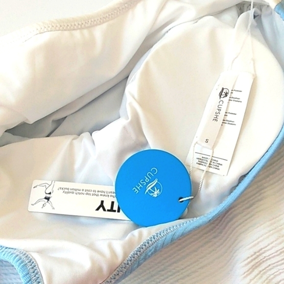 CUPSHE BLUE AND WHITE COLOR-BLOCK ONE SHOULDER SWIMSUIT SIZE SMALL NWT - Picture 4 of 7